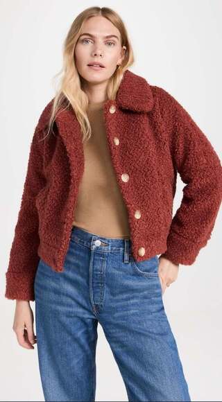 Faherty Rust Sherpa Teddy Jacket Button Front Fleece Coat Size Large MSRP$349 - Picture 2 of 10